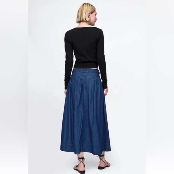 Gap Denim Western Yoke Midi Skirt 12 31 Dark Wash Cottagecore Rodeo Boho pockets - Picture 2 of 11